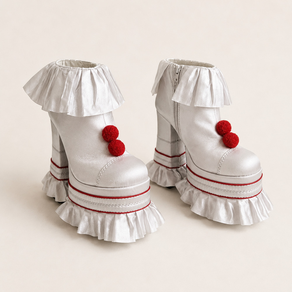 Dolls Kill Pennywise Platform Boots Clowncore Satin Horror Chunky Heels 8
